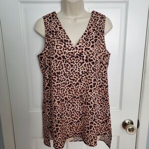 Joan Vass New York Chic Leopard Print Sleeveless Top